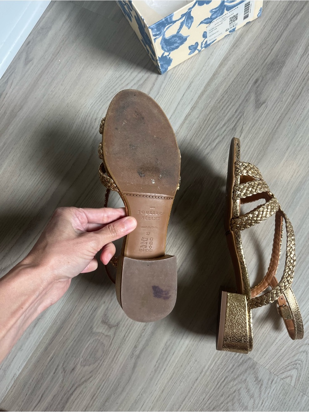 Sezane Braided Metallic Gold Leather Sandals - Picture 5 of 7